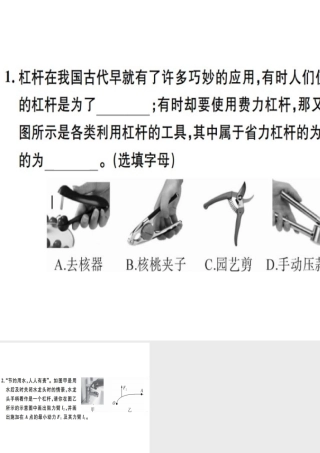 2019八年级物理下册 第十二章 第1节 杠杆（第2课时 杠杆的分类与应用）习题课件 （新版）新人教版