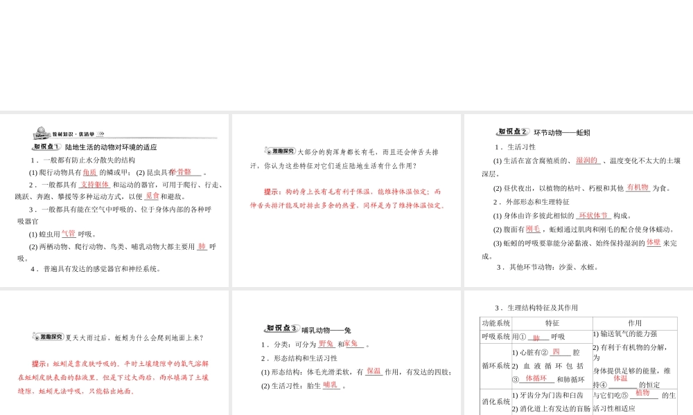 《随堂优化训练》2011年八年级生物上册 第五单元 第一章 各种环境中的动物 第二节 陆地生活的动物 配套课件 人教新课标版