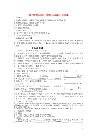 广西梧州市蒙山县第一中学高三物理《能级 物质波》导学案