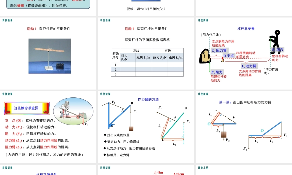 2019春八年级物理下册 6.5 探究杠杆的平衡条件（第1课时 认识杠杆）课件 （新版）粤教沪版