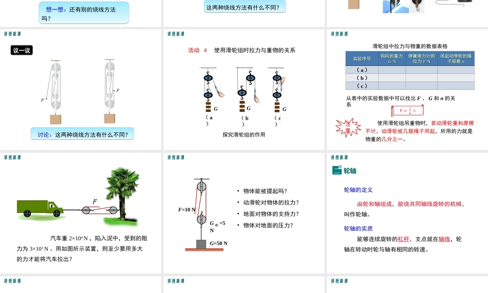 2019春八年级物理下册 6.6 探究滑轮的作用（第2课时 滑轮组和轮轴）课件 （新版）粤教沪版
