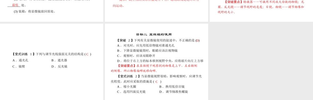 《随堂优化训练》2011年七年级生物上册 第二单元 第一章 第一节 练习使用显微镜配套课件 人教新课标版