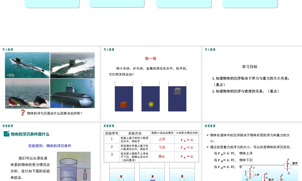 2019春八年级物理下册 9.3 研究物体的浮沉条件（第1课时 物体浮沉条件）课件 （新版）粤教沪版