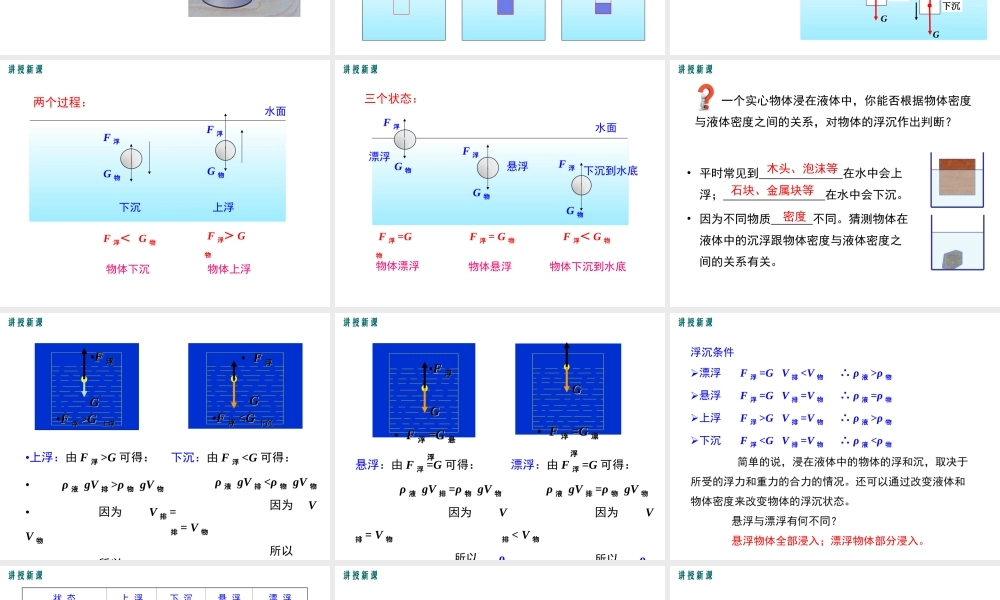 2019春八年级物理下册 9.3 研究物体的浮沉条件（第1课时 物体浮沉条件）课件 （新版）粤教沪版