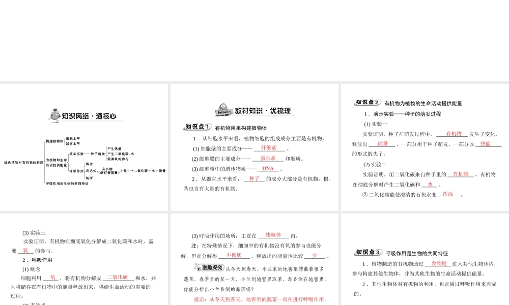 《随堂优化训练》2011年七年级生物上册 第三单元 第四章 第二节 绿色植物对有机物的利用配套课件 人教新课标版