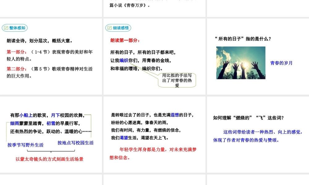 2级语文下册 第一单元 3《青春万岁》序诗课件 鄂教版