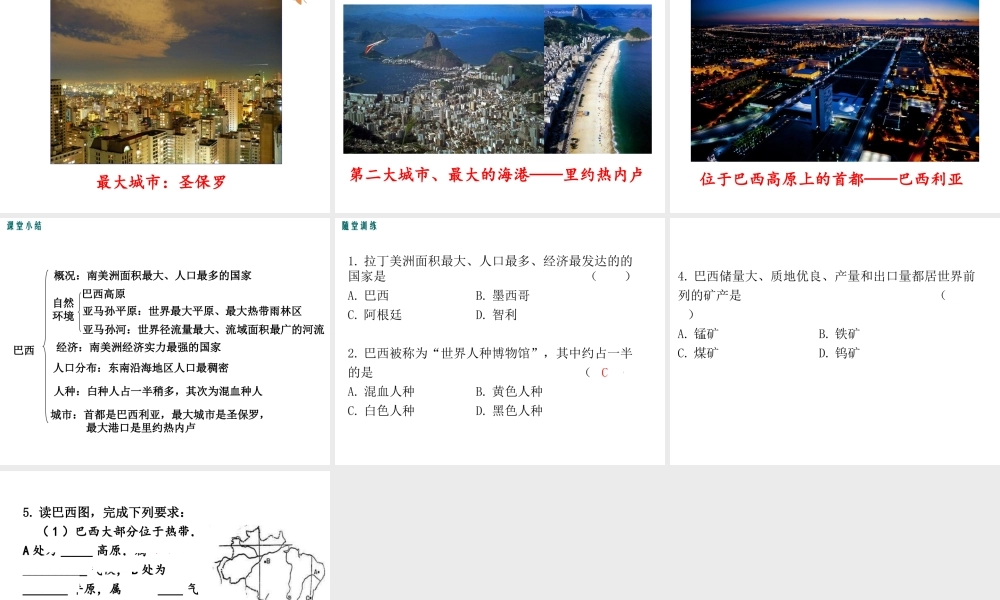 2019春七年级地理下册 第八章 第六节 巴西教学课件 （新版）湘教版