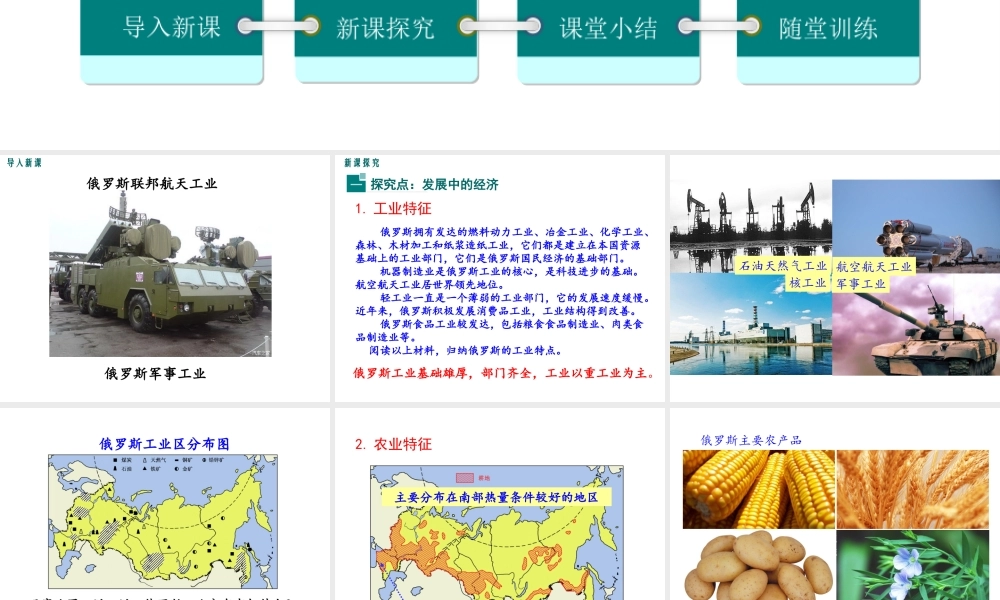 2019春七年级地理下册 第八章 第三节 俄罗斯（第2课时 发展中的经济 人口与城市）教学课件 （新版）湘教版