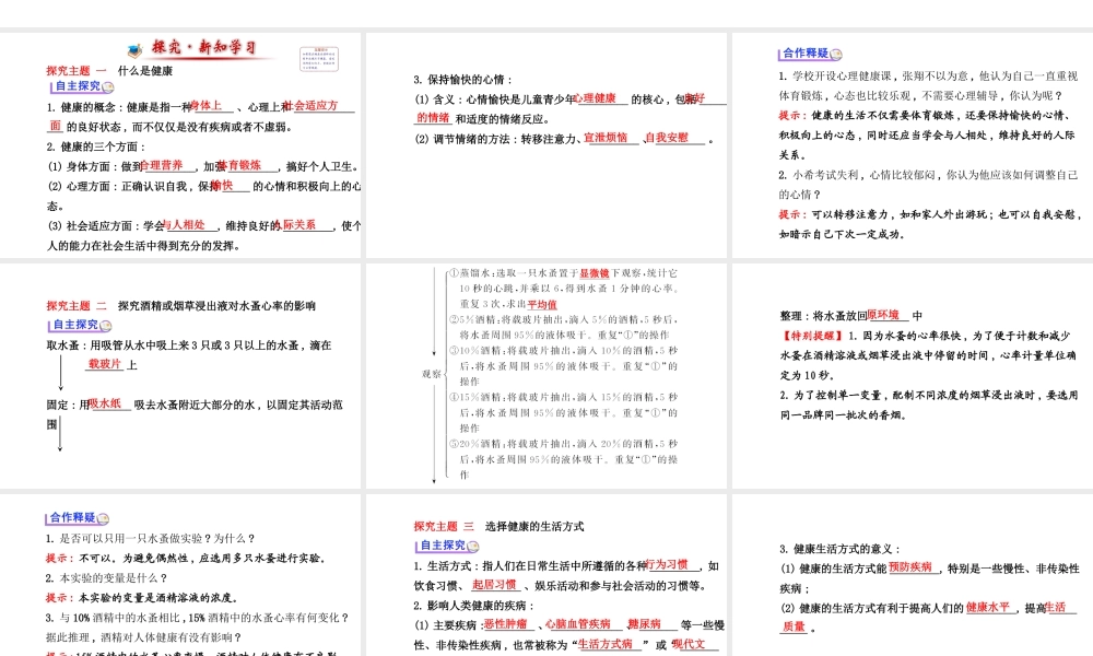 【世纪金榜】2014届新学期中考生物知识点复习 八年级下册 了解自己,增进健康（含2013教师典型题）课件 新人教版
