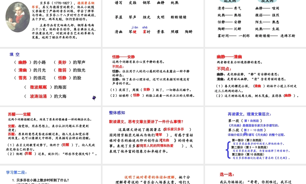 2019秋六年级语文上册 第七单元 22月光曲课件