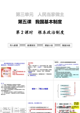 2019年春八年级道德与法治下册 第三单元 人民当家作主 第五课 我国基本制度 第2框 根本政治制度课件 新人教版