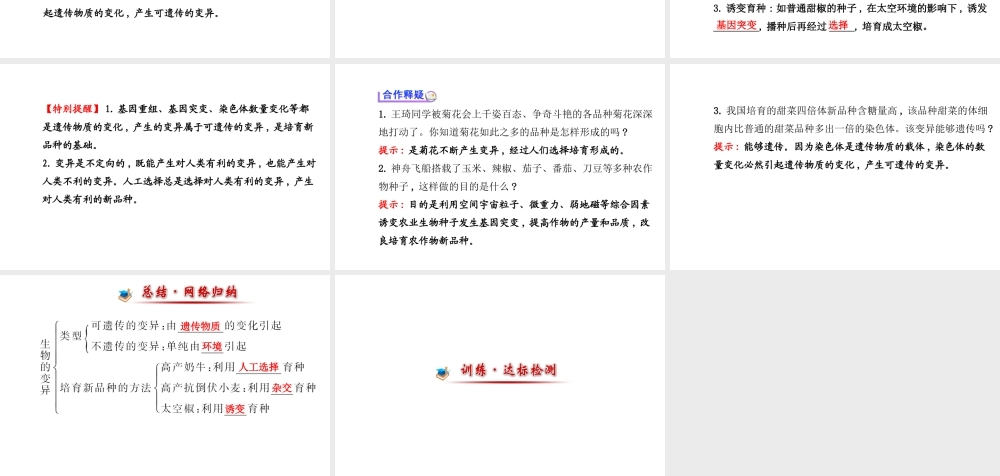 【世纪金榜】2014届新学期中考生物知识点复习 八年级下册 生物的变异（含2013教师典型题）课件 新人教版