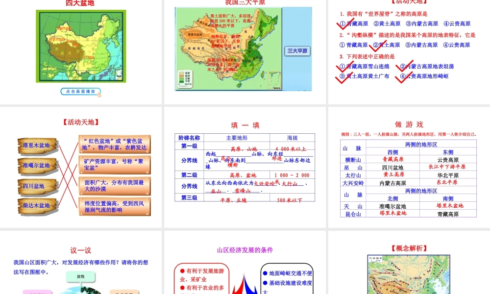 【世纪金榜】2014年八年级地理上册 2.1.2 地形复杂多样 地势西高东低课件 （新版）湘教版