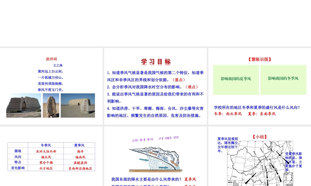 【世纪金榜】2014年八年级地理上册 2.2.3 季风气候显著 多特殊天气 多气象灾害课件 （新版）湘教版