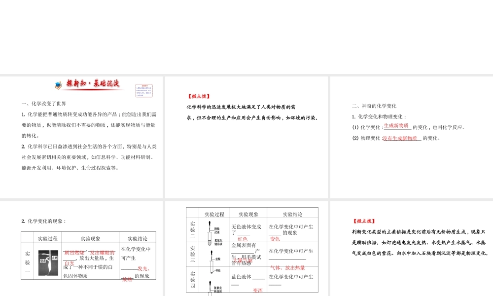 【世纪金榜】2014年九年级化学上册 1.1 化学真奇妙课件 （新版）鲁教版