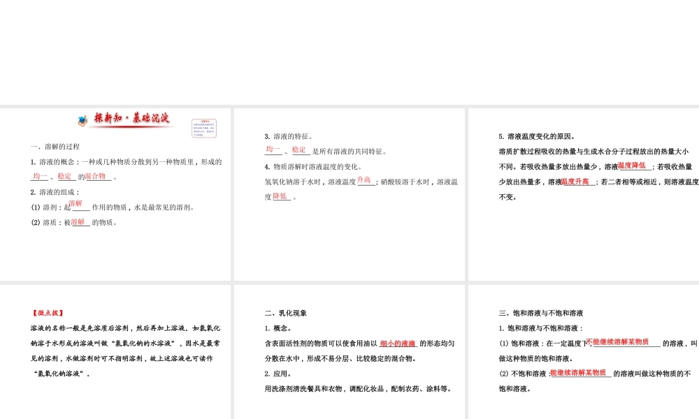 【世纪金榜】2014年九年级化学上册 3.1 溶液的形成课件 （新版）鲁教版