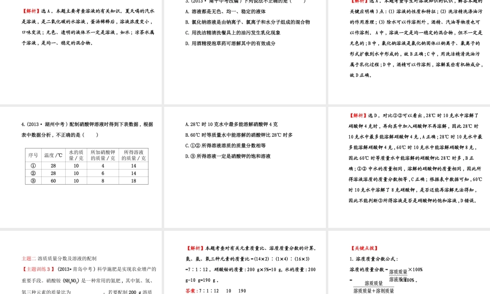 【世纪金榜】2014年九年级化学上册 第三单元 溶液复习课件 （新版）鲁教版