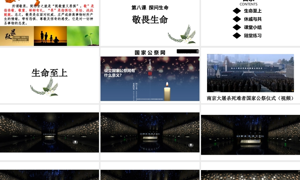 2019秋七年级道德与法治上册 第四单元 生命的思考 第八课 探问生命 第2框 敬畏生命课件