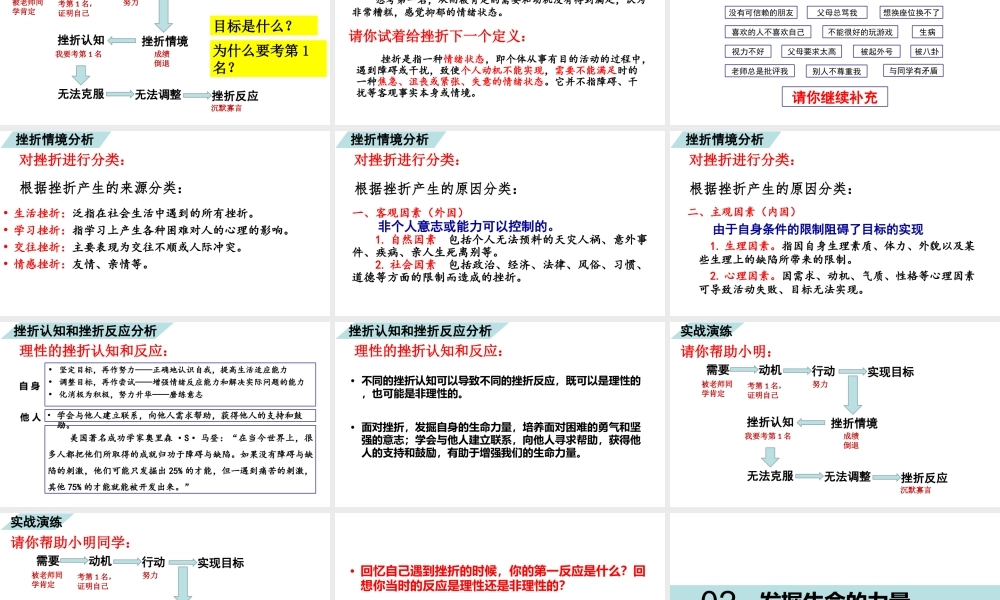 2019秋七年级道德与法治上册 第四单元 生命的思考 第九课 珍视生命 第2框 增强生命的韧性课件