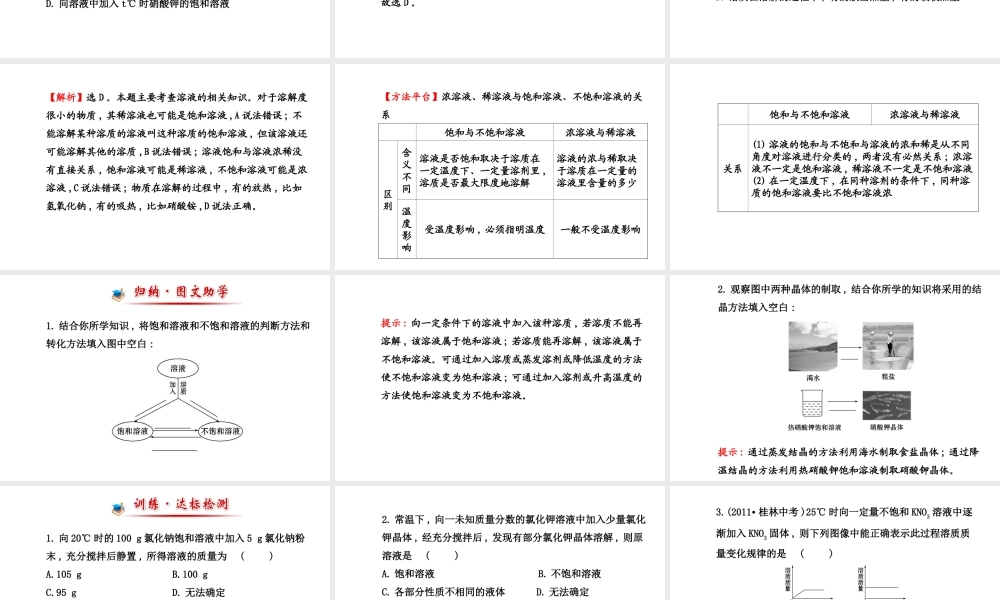 【世纪金榜】2014新学期中考化学一轮复习 九下 饱 和 溶 液（同步知识点汇集+含2013教师典型题）课件 新人教版