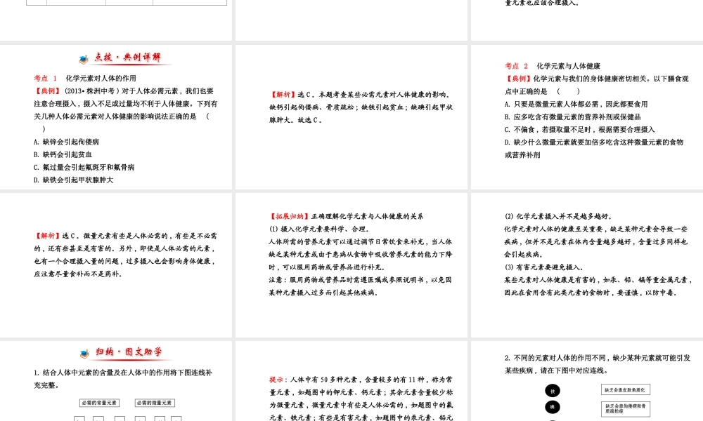 【世纪金榜】2014新学期中考化学一轮复习 九下 化学元素与人体健康（同步知识点汇集+含2013教师典型题）课件 新人教版