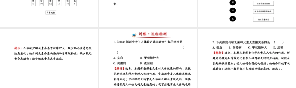 【世纪金榜】2014新学期中考化学一轮复习 九下 化学元素与人体健康（同步知识点汇集+含2013教师典型题）课件 新人教版