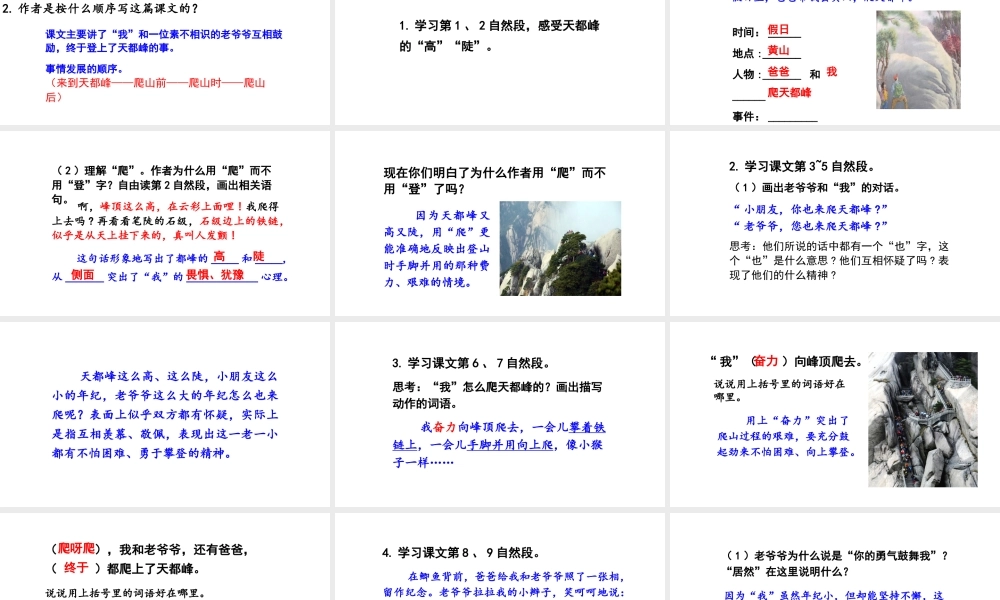2019秋四年级语文上册 第五单元 17 爬天都峰课件