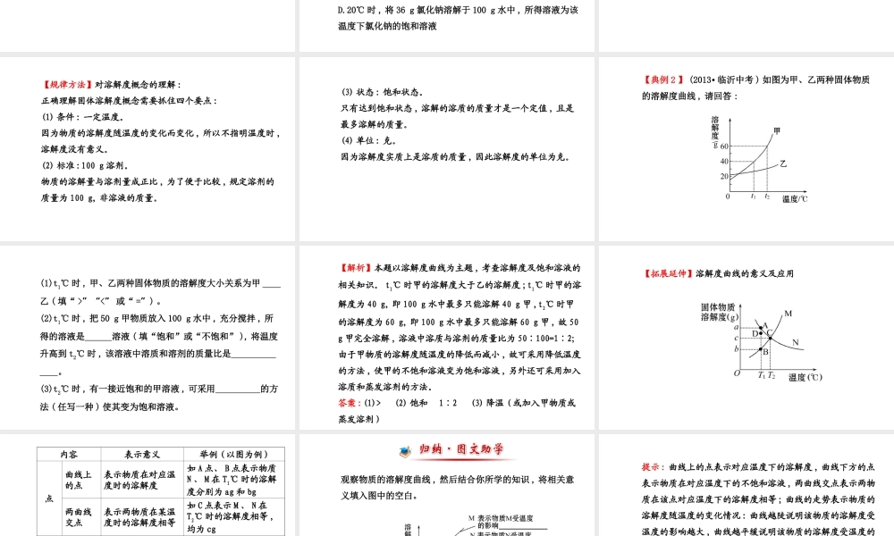 【世纪金榜】2014新学期中考化学一轮复习 九下 溶解度（同步知识点汇集+含2013教师典型题）课件 新人教版