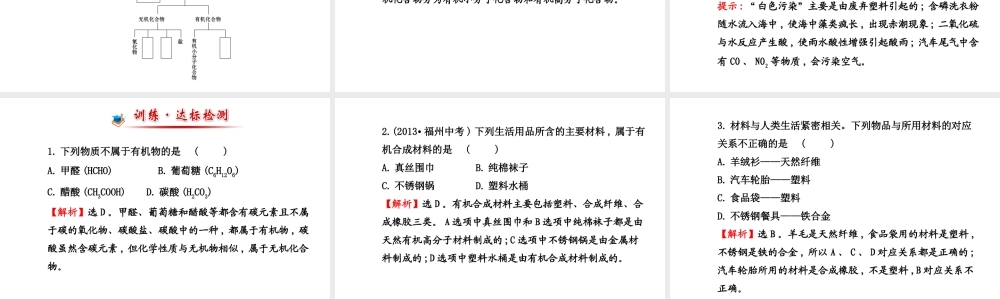【世纪金榜】2014新学期中考化学一轮复习 九下 有机合成材（同步知识点汇集+含2013教师典型题）课件 新人教版
