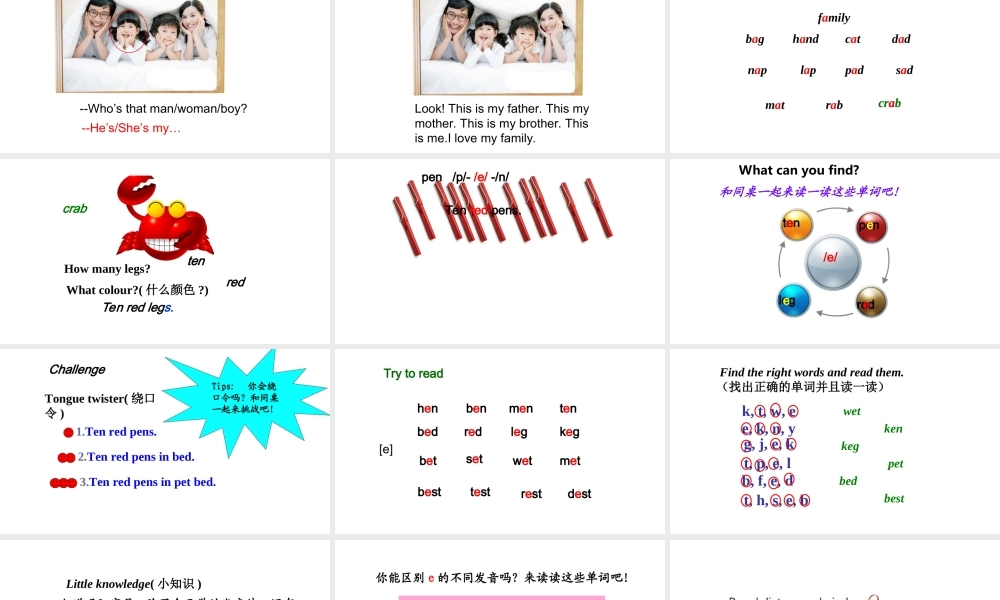 2020春三年级英语下册 Unit 2 My family Part A Let's spell课件+素材 人教PEP版