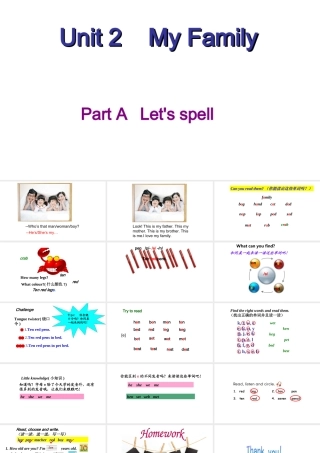 2020春三年级英语下册 Unit 2 My family Part A Let's spell课件+素材 人教PEP版