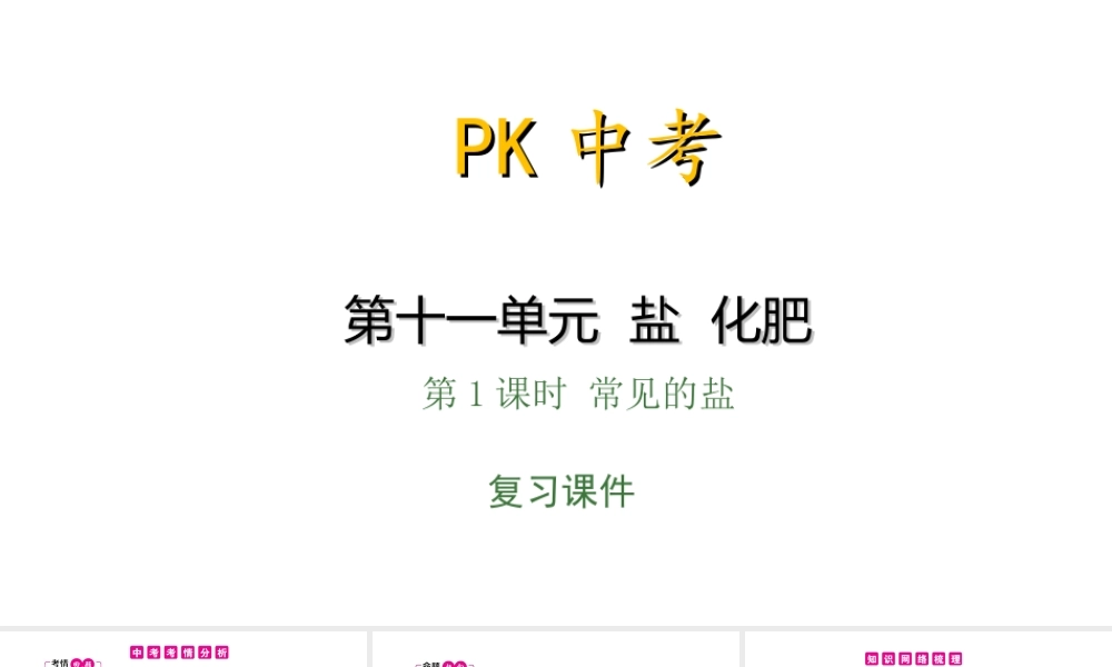 PK中考（安徽专用）中考化学总复习 第11单元 盐 化肥 第1课时 常见的盐课件-人教版初中九年级全册化学课件