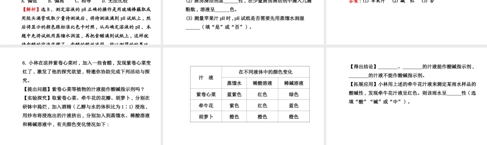 【世纪金榜】2014新学期中考化学一轮实验活动复习 九下 溶液酸碱性的检验（同步知识点汇集+含2013教师典型题）课件 新人教版