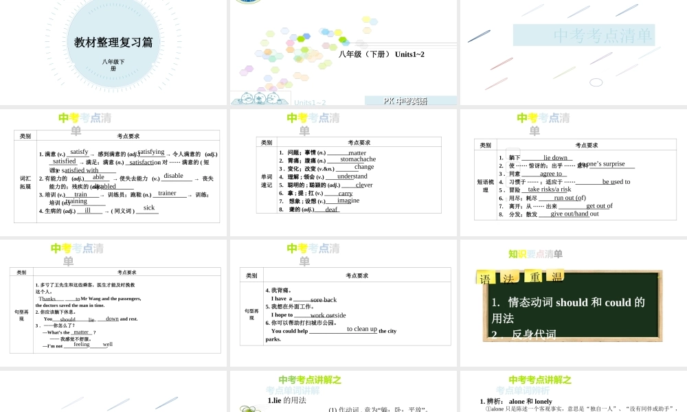 PK中考安徽省中考英语 第一部分 教材整理复习篇 八下 Units 1-2课件-人教版初中九年级全册英语课件