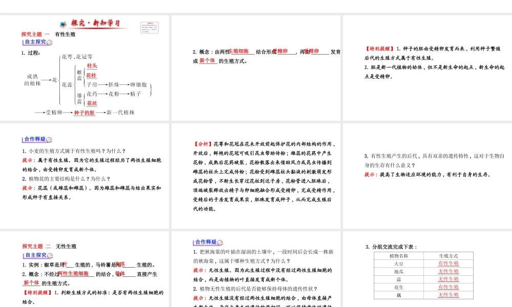 【世纪金榜】2014新学期中考生物 八下 植物的生殖 （知识点汇集+含2013教师典型题）复习课件 新人教版