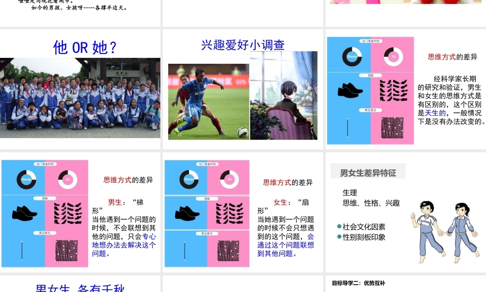 2019年春七年级道德与法治下册 第一单元 青春时光 第二课 青春的心弦 第1框 男生女生课件 新人教版