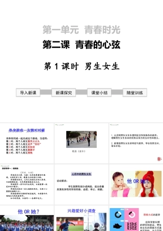 2019年春七年级道德与法治下册 第一单元 青春时光 第二课 青春的心弦 第1框 男生女生课件 新人教版