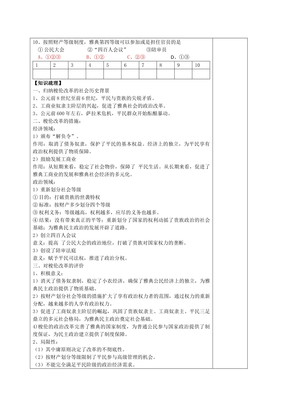 河北省2011届高考历史复习 复习专题（1）梭伦改革学案 新人教版_第2页