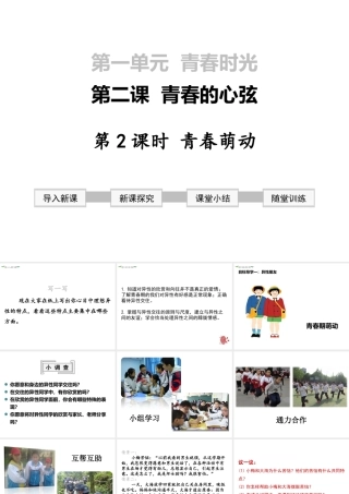 2019年春七年级道德与法治下册 第一单元 青春时光 第二课 青春的心弦 第2框 青春萌动课件 新人教版