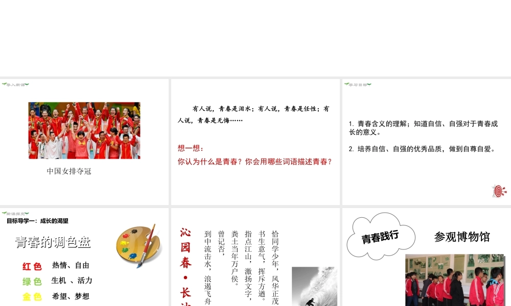 2019年春七年级道德与法治下册 第一单元 青春时光 第三课 青春的证明 第1框 青春飞扬课件 新人教版