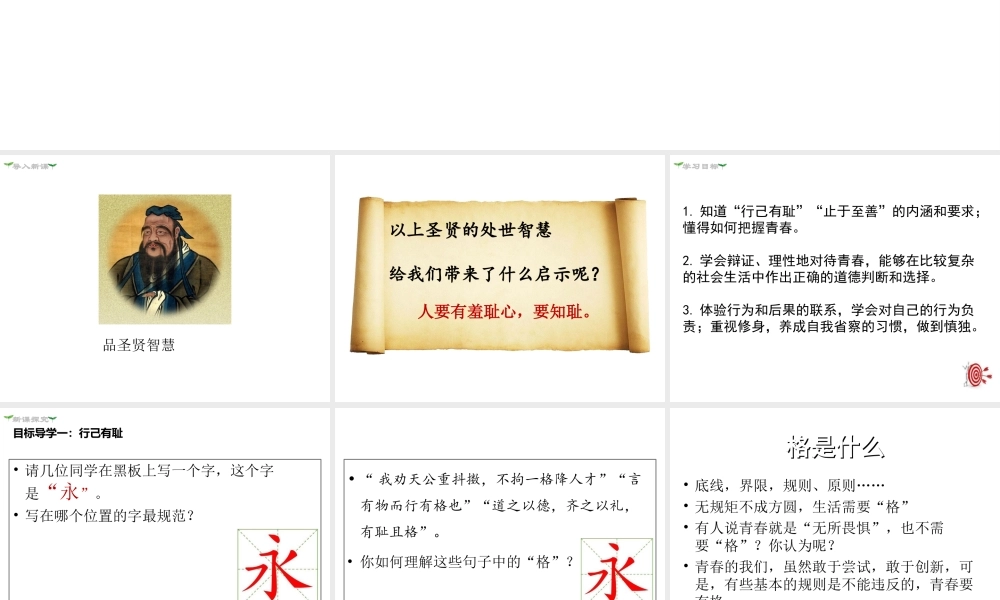 2019年春七年级道德与法治下册 第一单元 青春时光 第三课 青春的证明 第2框 青春有格课件 新人教版