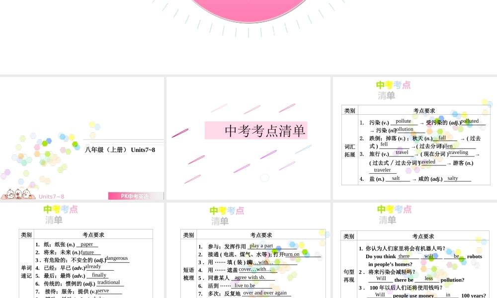 PK中考湖南省中考英语总复习 第一部分 教材整理复习篇 八上 Units 7-8课件-人教版初中九年级全册英语课件