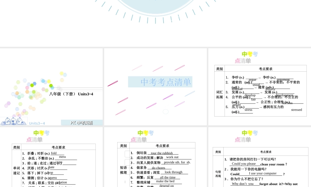 PK中考湖南省中考英语总复习 第一部分 教材整理复习篇 八下 Units 3-4课件-人教版初中九年级全册英语课件