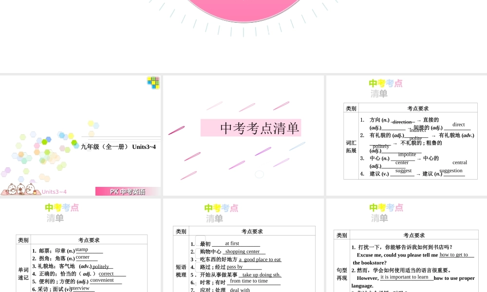 PK中考湖南省中考英语总复习 第一部分 教材整理复习篇 九全 Units 3-4课件-人教版初中九年级全册英语课件