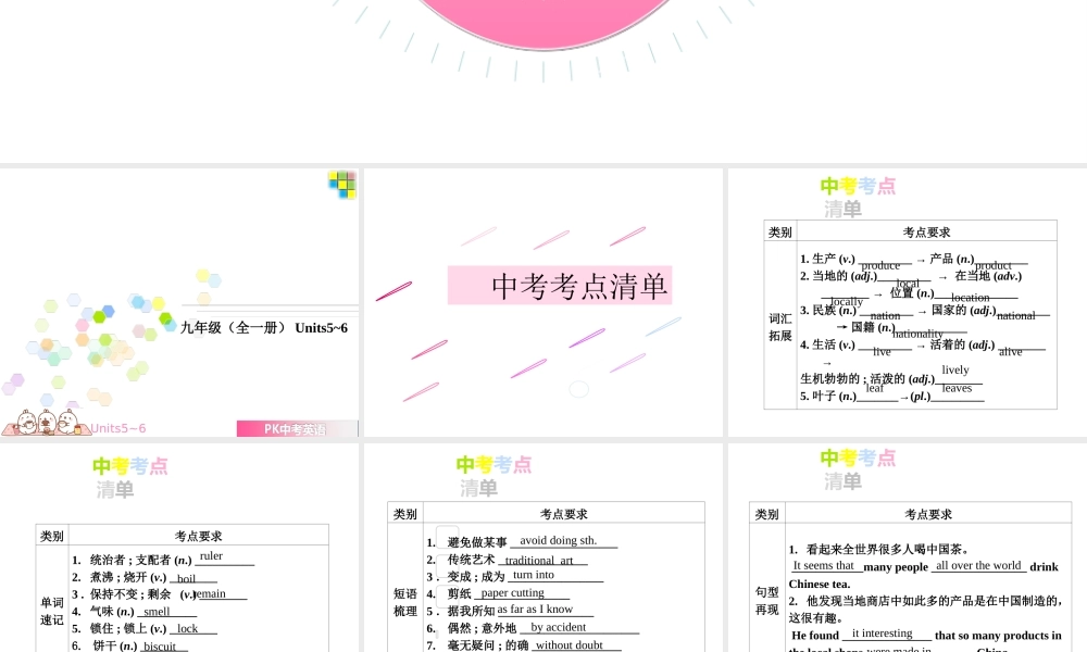 PK中考湖南省中考英语总复习 第一部分 教材整理复习篇 九全 Units 5-6课件-人教版初中九年级全册英语课件