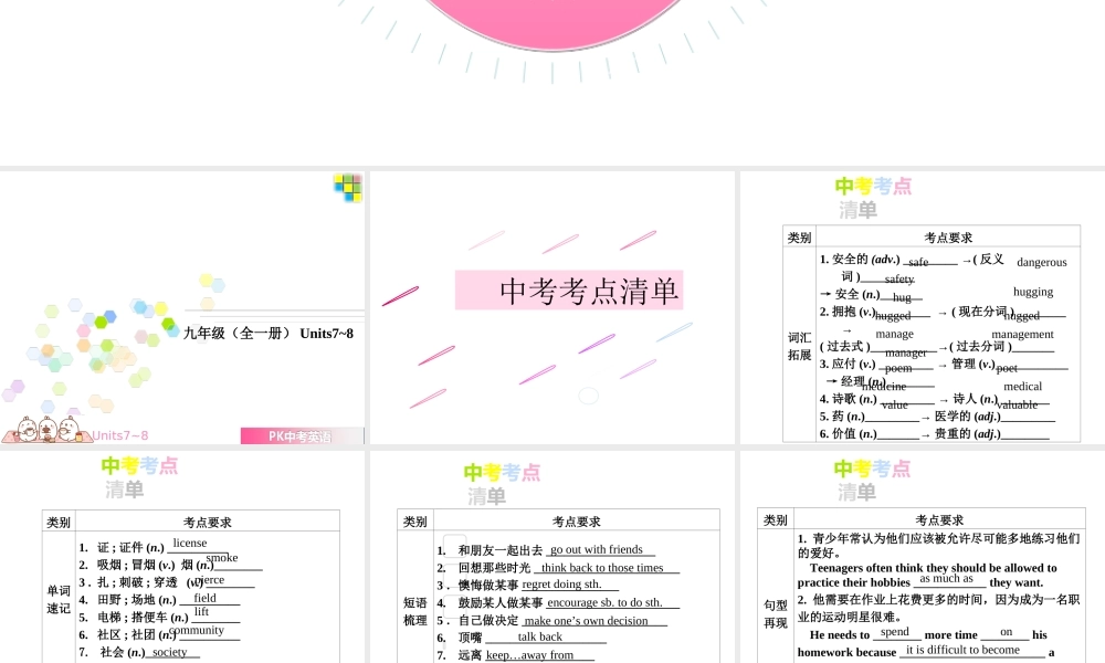 PK中考湖南省中考英语总复习 第一部分 教材整理复习篇 九全 Units 7-8课件-人教版初中九年级全册英语课件