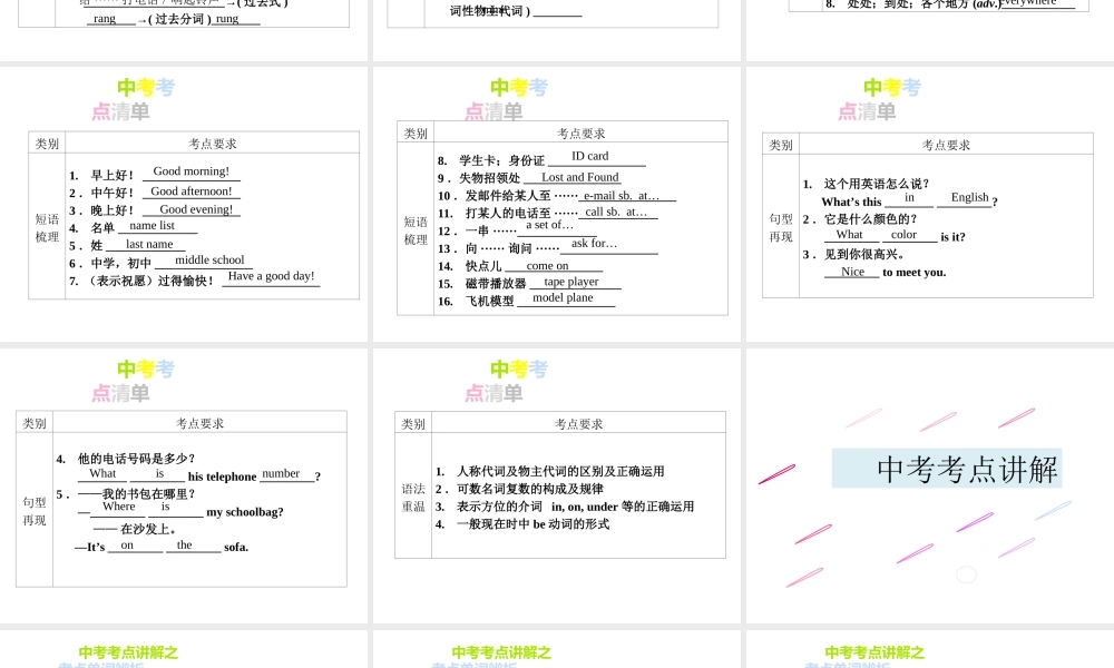 PK中考湖南省中考英语总复习 第一部分 教材整理复习篇 七上 Starter Unit 1-Unit 4课件-人教版初中九年级全册英语课件