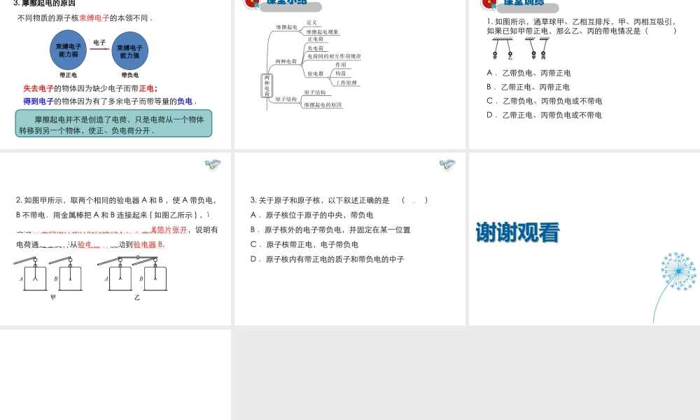 2019年九年级物理全册 11.3电荷课件+素材 （新版）北师大版