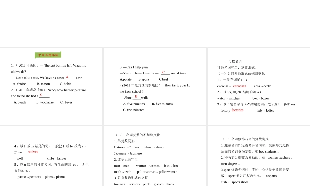 PK中考湖南省中考英语总复习 语法专题一 名词课件-人教版初中九年级全册英语课件