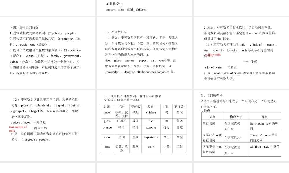 PK中考湖南省中考英语总复习 语法专题一 名词课件-人教版初中九年级全册英语课件